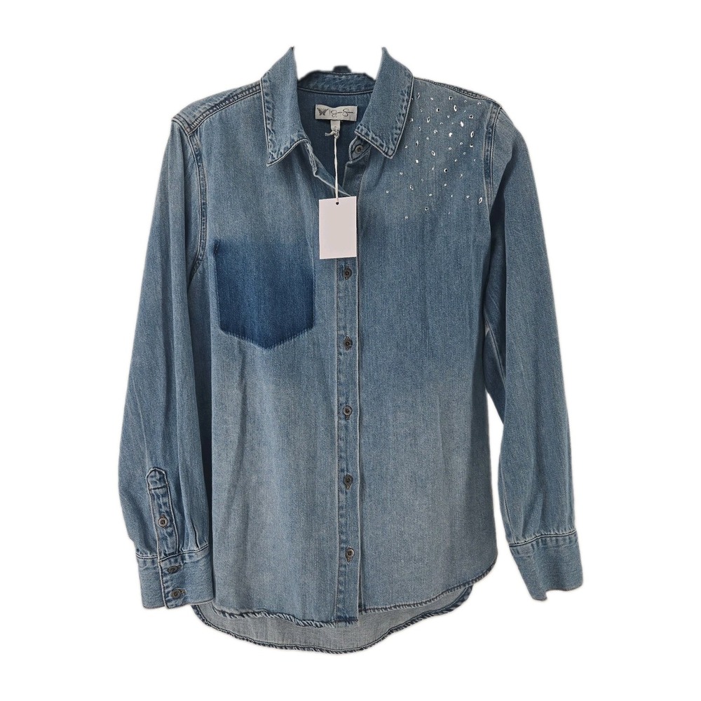 Jessica Simpson Women's Button-up Shirt Long Sleeve Denim Embellished Shirt NWT